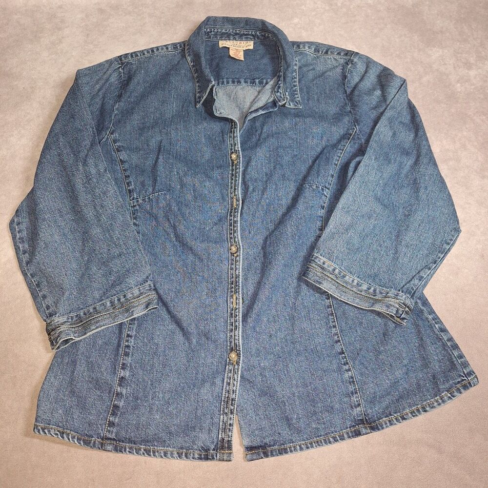 Telluride Clothing Co Size 14 Denim Button Up Blue Shirt Womens Cotton